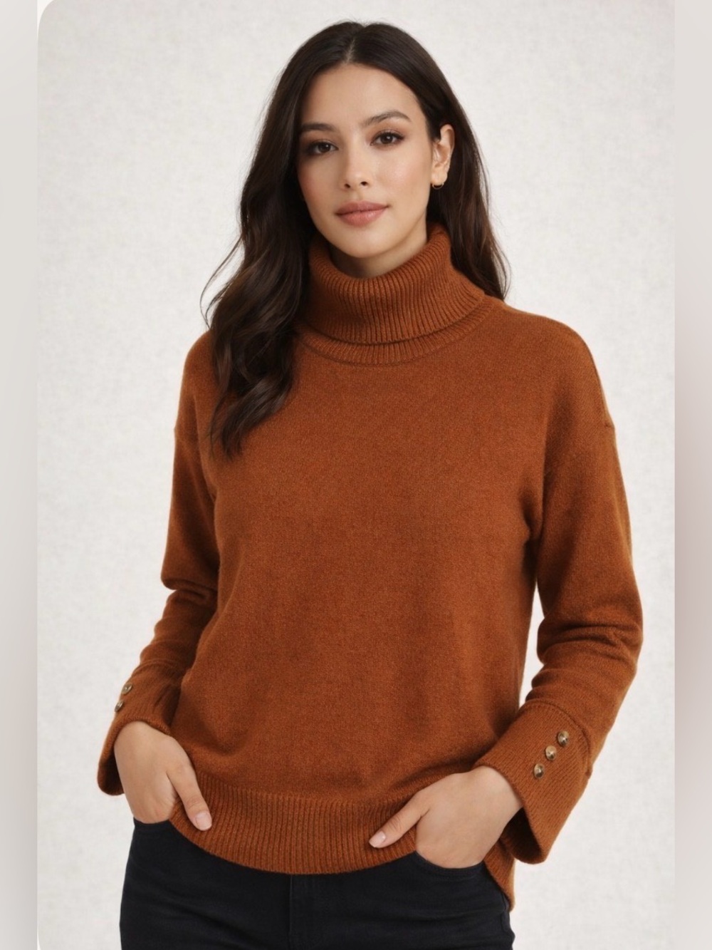 Michael Kors Size S Burnt Orange Turtleneck Sweater Wool Alpaca Blend Knit